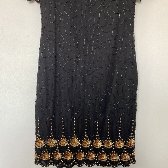 Laurence Kazar | Vintage VTG 100% Silk Fully Beaded Art Deco 80's Cocktail Dress - Picture 4 of 9